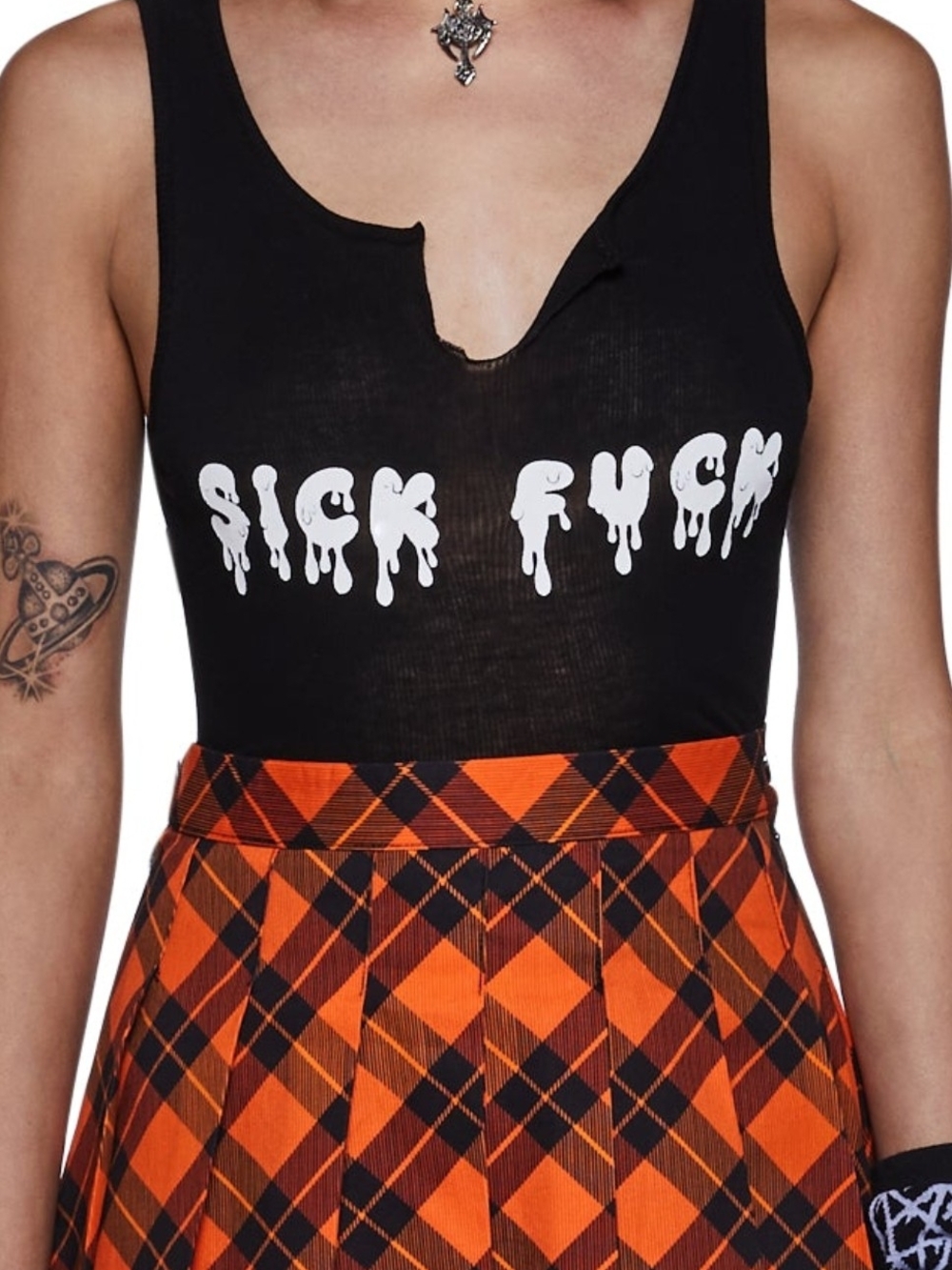 Dolls Kill Black Tank with White Drip Graphic